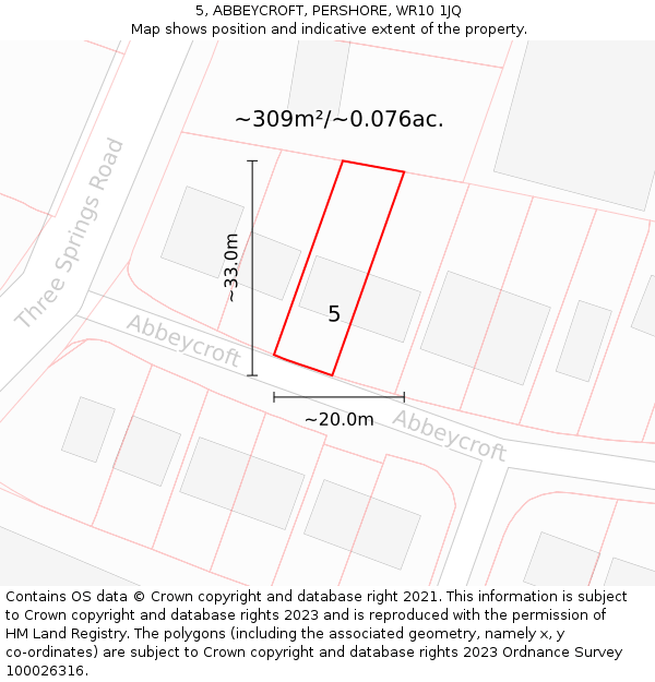 5, ABBEYCROFT, PERSHORE, WR10 1JQ: Plot and title map