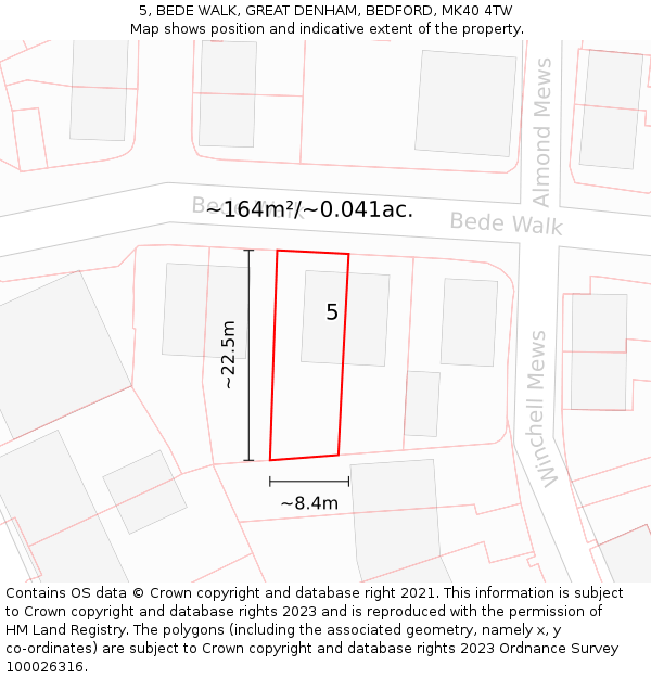 5, BEDE WALK, GREAT DENHAM, BEDFORD, MK40 4TW: Plot and title map