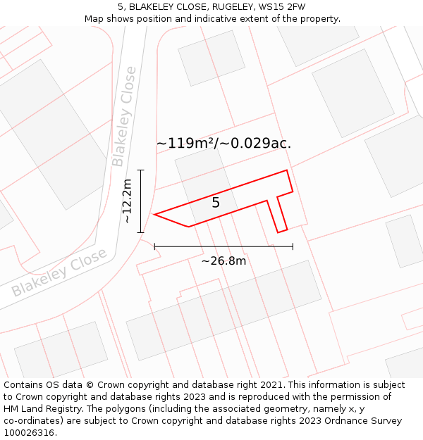 5, BLAKELEY CLOSE, RUGELEY, WS15 2FW: Plot and title map