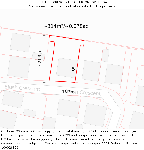 5, BLUSH CRESCENT, CARTERTON, OX18 1DA: Plot and title map