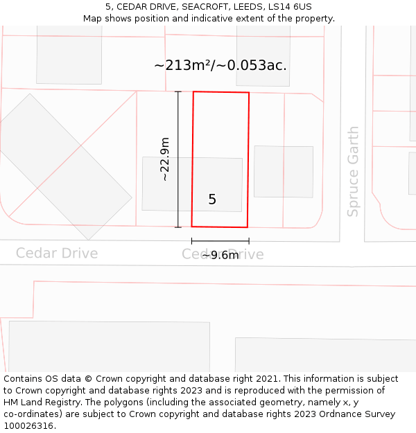5, CEDAR DRIVE, SEACROFT, LEEDS, LS14 6US: Plot and title map
