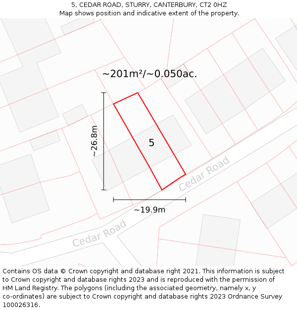 5, CEDAR ROAD, STURRY, CANTERBURY, CT2 0HZ: Plot and title map
