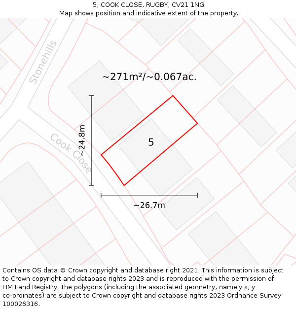 5, COOK CLOSE, RUGBY, CV21 1NG: Plot and title map