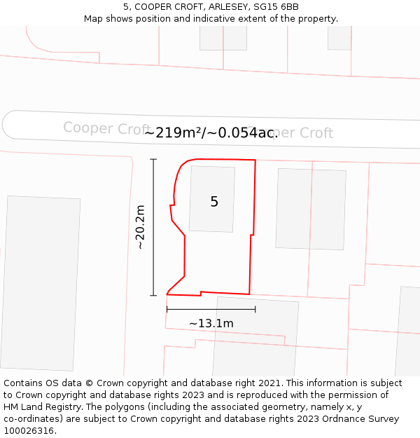 5, COOPER CROFT, ARLESEY, SG15 6BB: Plot and title map