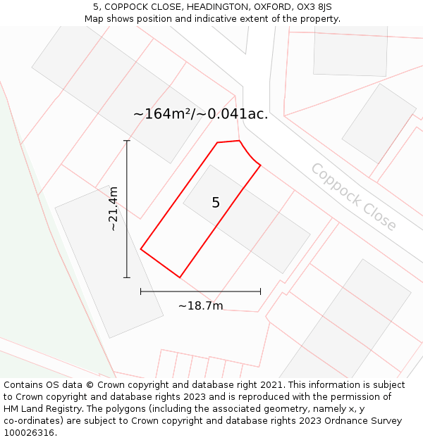 5, COPPOCK CLOSE, HEADINGTON, OXFORD, OX3 8JS: Plot and title map
