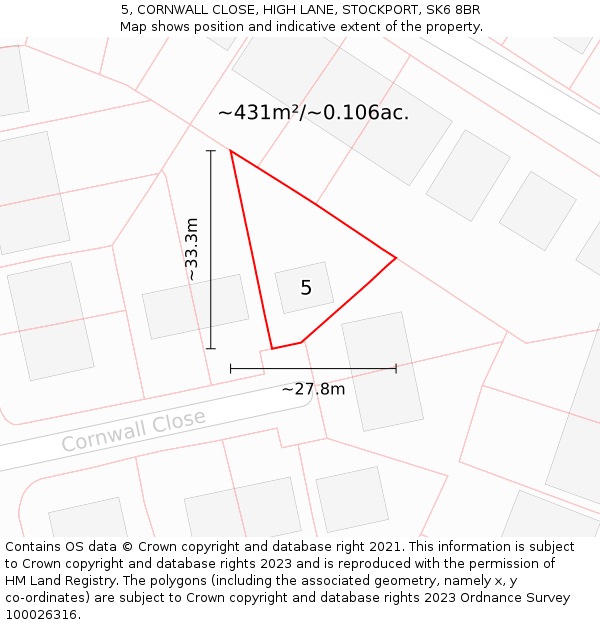5, CORNWALL CLOSE, HIGH LANE, STOCKPORT, SK6 8BR: Plot and title map