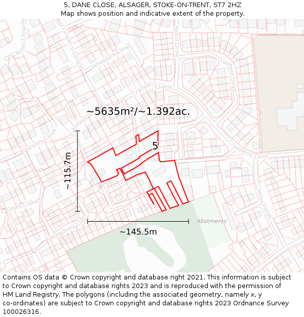 5, DANE CLOSE, ALSAGER, STOKE-ON-TRENT, ST7 2HZ: Plot and title map
