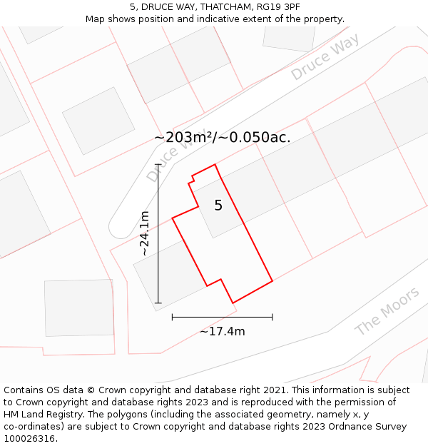 5, DRUCE WAY, THATCHAM, RG19 3PF: Plot and title map