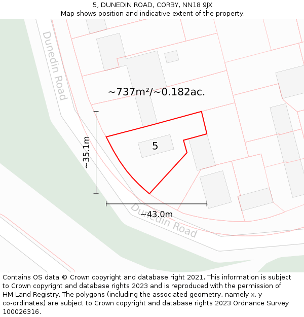 5, DUNEDIN ROAD, CORBY, NN18 9JX: Plot and title map