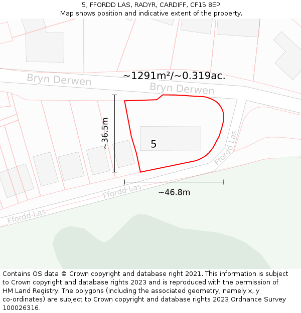 5, FFORDD LAS, RADYR, CARDIFF, CF15 8EP: Plot and title map