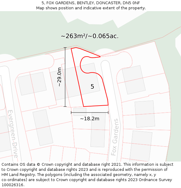 5, FOX GARDENS, BENTLEY, DONCASTER, DN5 0NF: Plot and title map