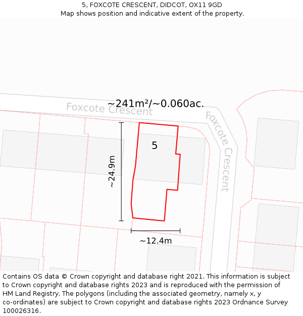 5, FOXCOTE CRESCENT, DIDCOT, OX11 9GD: Plot and title map