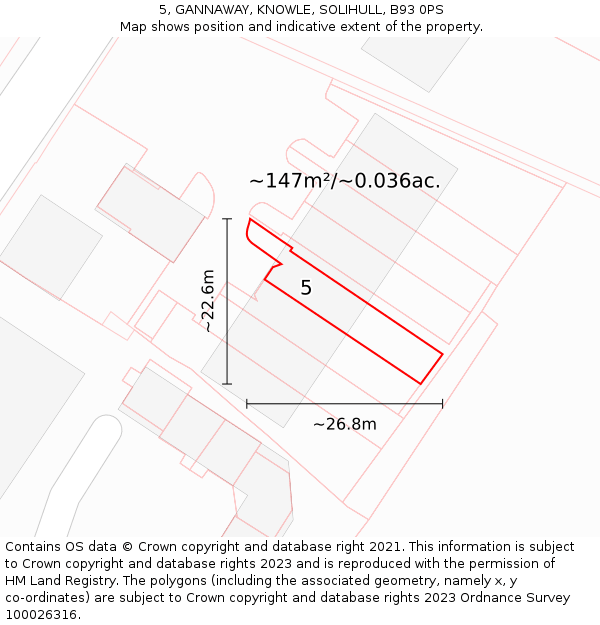 5, GANNAWAY, KNOWLE, SOLIHULL, B93 0PS: Plot and title map
