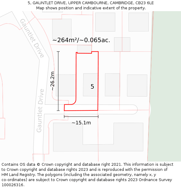 5, GAUNTLET DRIVE, UPPER CAMBOURNE, CAMBRIDGE, CB23 6LE: Plot and title map