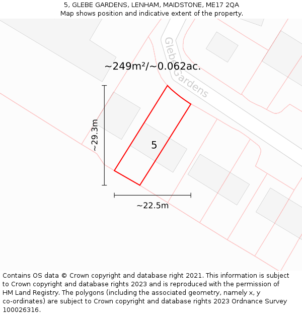 5, GLEBE GARDENS, LENHAM, MAIDSTONE, ME17 2QA: Plot and title map
