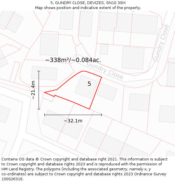 5, GUNDRY CLOSE, DEVIZES, SN10 3SH: Plot and title map