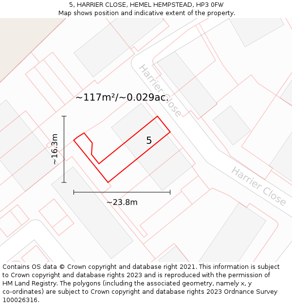 5, HARRIER CLOSE, HEMEL HEMPSTEAD, HP3 0FW: Plot and title map