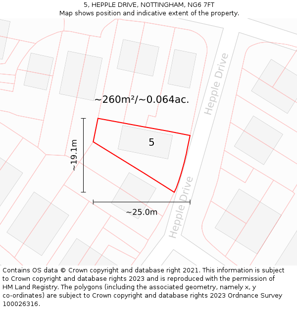5, HEPPLE DRIVE, NOTTINGHAM, NG6 7FT: Plot and title map