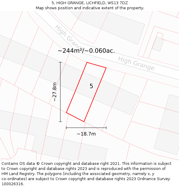 5, HIGH GRANGE, LICHFIELD, WS13 7DZ: Plot and title map