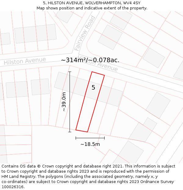 5, HILSTON AVENUE, WOLVERHAMPTON, WV4 4SY: Plot and title map