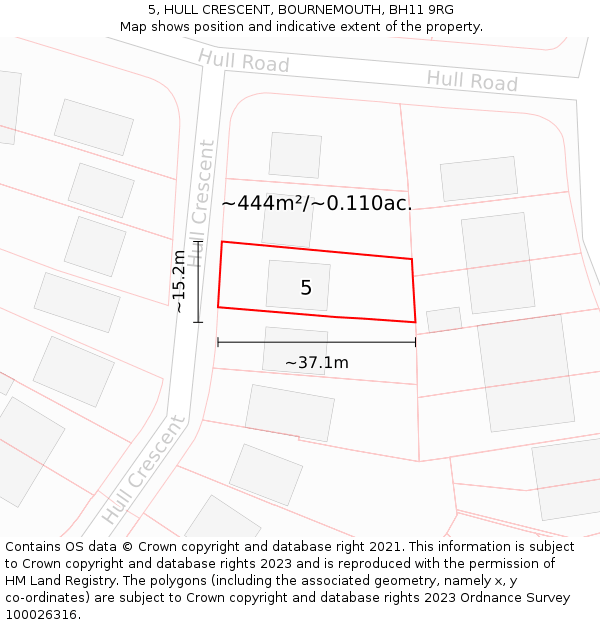 5, HULL CRESCENT, BOURNEMOUTH, BH11 9RG: Plot and title map