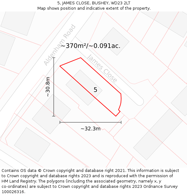 5, JAMES CLOSE, BUSHEY, WD23 2LT: Plot and title map