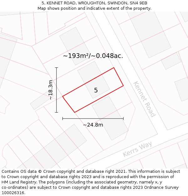 5, KENNET ROAD, WROUGHTON, SWINDON, SN4 9EB: Plot and title map