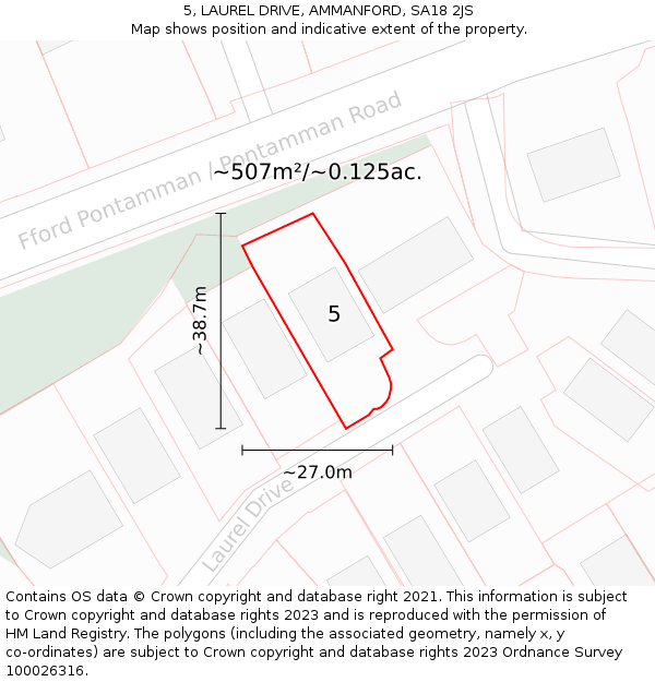 5, LAUREL DRIVE, AMMANFORD, SA18 2JS: Plot and title map