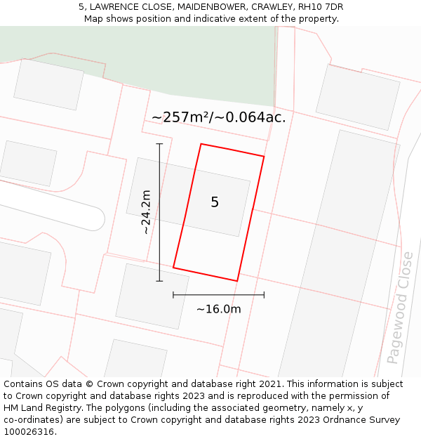5, LAWRENCE CLOSE, MAIDENBOWER, CRAWLEY, RH10 7DR: Plot and title map