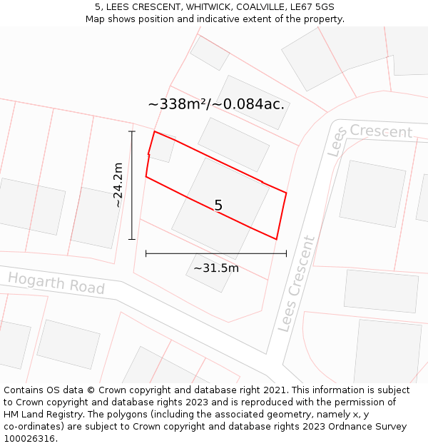 5, LEES CRESCENT, WHITWICK, COALVILLE, LE67 5GS: Plot and title map