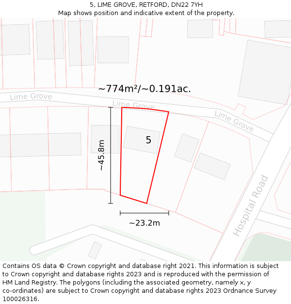 5, LIME GROVE, RETFORD, DN22 7YH: Plot and title map