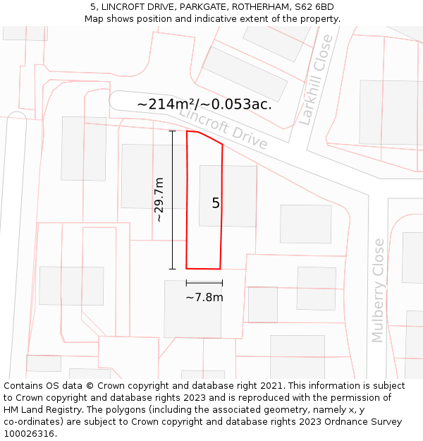 5, LINCROFT DRIVE, PARKGATE, ROTHERHAM, S62 6BD: Plot and title map
