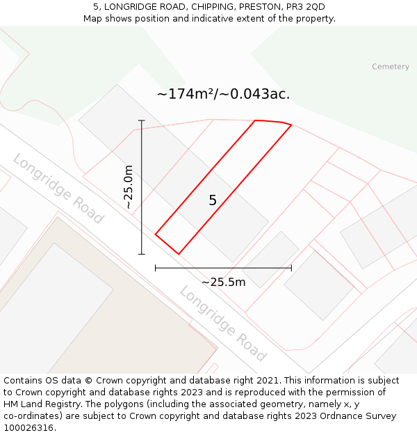 5, LONGRIDGE ROAD, CHIPPING, PRESTON, PR3 2QD: Plot and title map
