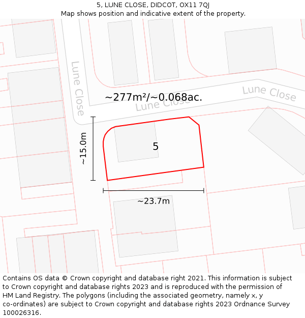 5, LUNE CLOSE, DIDCOT, OX11 7QJ: Plot and title map