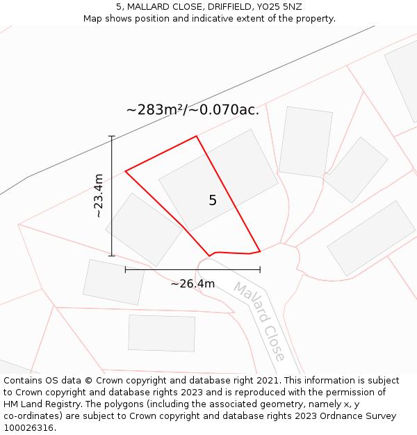 5, MALLARD CLOSE, DRIFFIELD, YO25 5NZ: Plot and title map