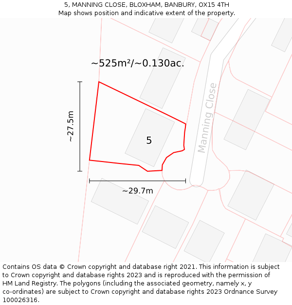 5, MANNING CLOSE, BLOXHAM, BANBURY, OX15 4TH: Plot and title map