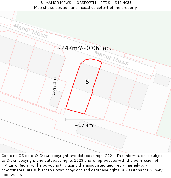 5, MANOR MEWS, HORSFORTH, LEEDS, LS18 4GU: Plot and title map