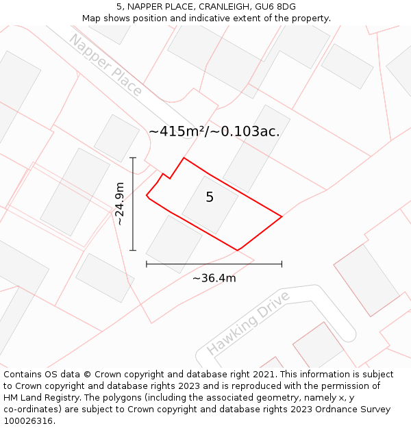 5, NAPPER PLACE, CRANLEIGH, GU6 8DG: Plot and title map