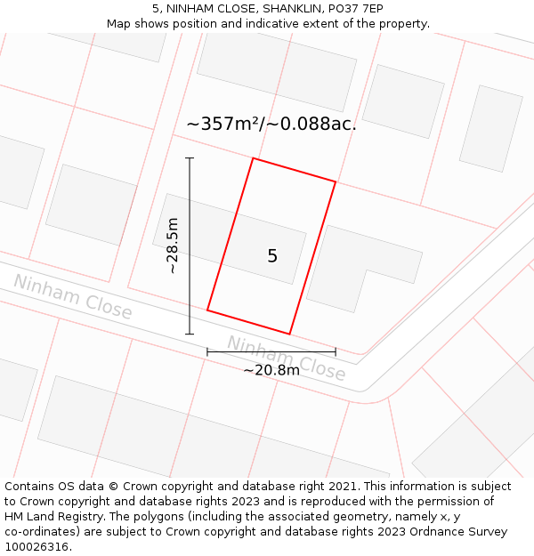 5, NINHAM CLOSE, SHANKLIN, PO37 7EP: Plot and title map