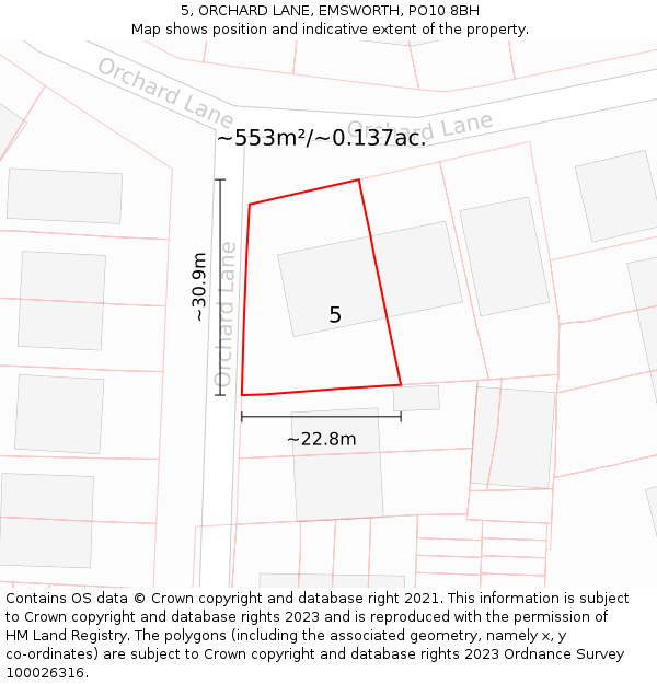 5, ORCHARD LANE, EMSWORTH, PO10 8BH: Plot and title map