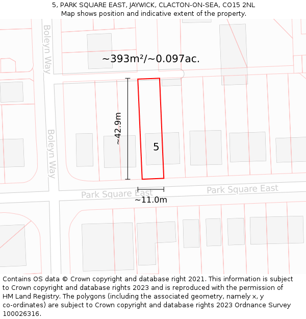 5, PARK SQUARE EAST, JAYWICK, CLACTON-ON-SEA, CO15 2NL: Plot and title map