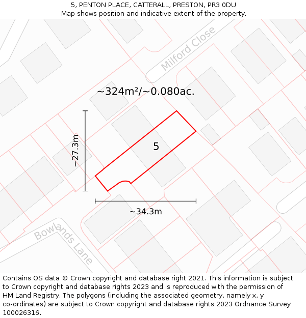 5, PENTON PLACE, CATTERALL, PRESTON, PR3 0DU: Plot and title map