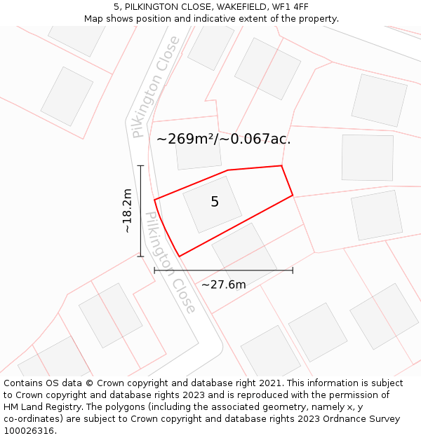5, PILKINGTON CLOSE, WAKEFIELD, WF1 4FF: Plot and title map