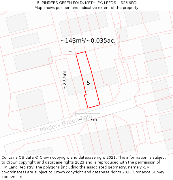 5, PINDERS GREEN FOLD, METHLEY, LEEDS, LS26 9BD: Plot and title map