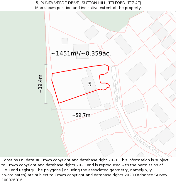 5, PUNTA VERDE DRIVE, SUTTON HILL, TELFORD, TF7 4EJ: Plot and title map