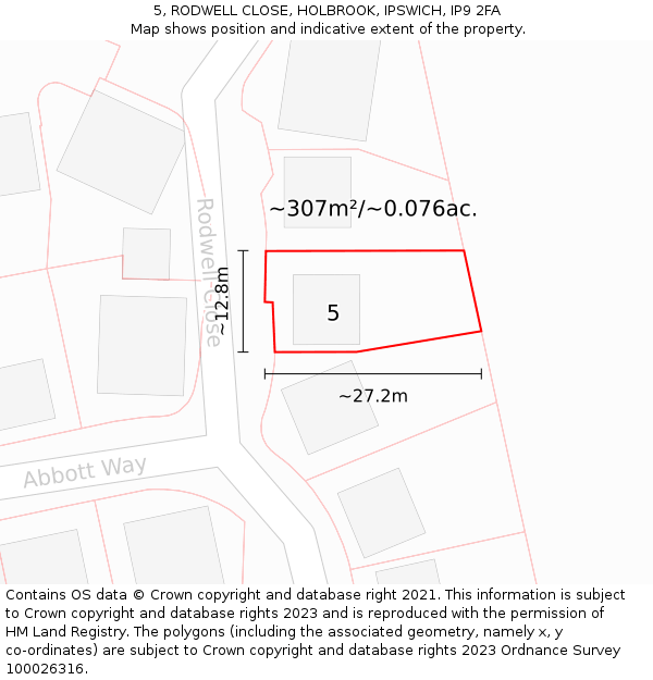 5, RODWELL CLOSE, HOLBROOK, IPSWICH, IP9 2FA: Plot and title map