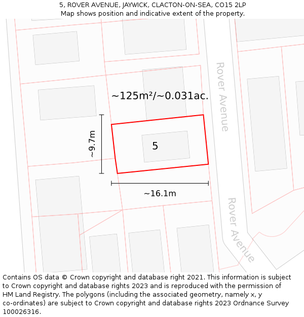 5, ROVER AVENUE, JAYWICK, CLACTON-ON-SEA, CO15 2LP: Plot and title map
