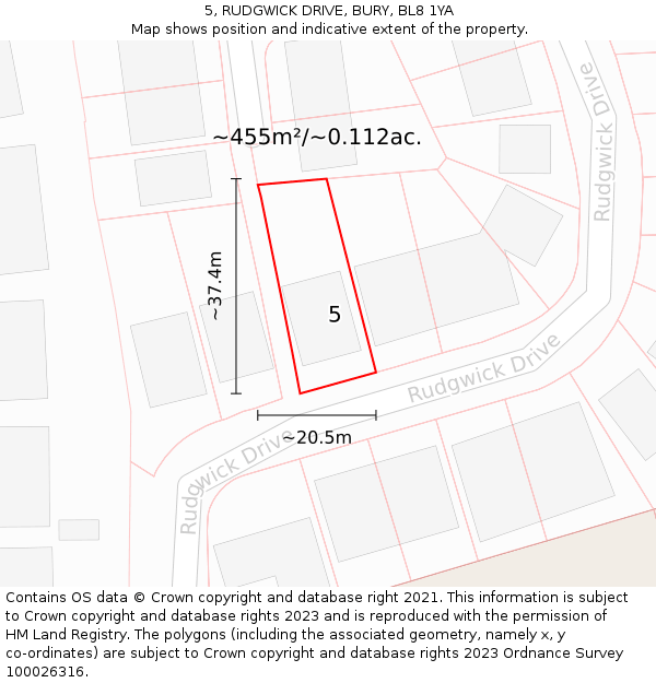5, RUDGWICK DRIVE, BURY, BL8 1YA: Plot and title map