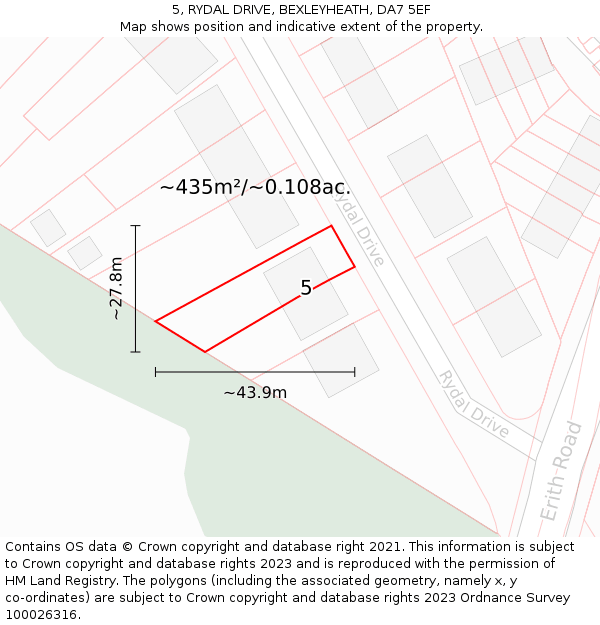 5, RYDAL DRIVE, BEXLEYHEATH, DA7 5EF: Plot and title map