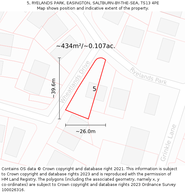 5, RYELANDS PARK, EASINGTON, SALTBURN-BY-THE-SEA, TS13 4PE: Plot and title map